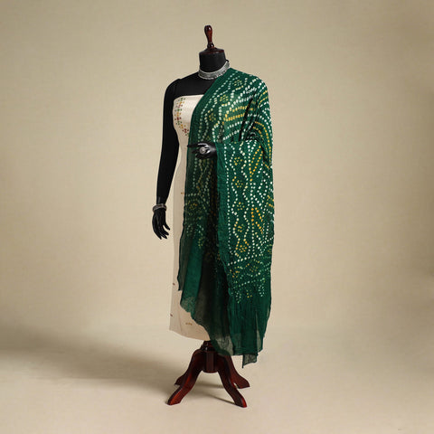Green - kutch tie-dye mul cotton bandhani dupatta 01