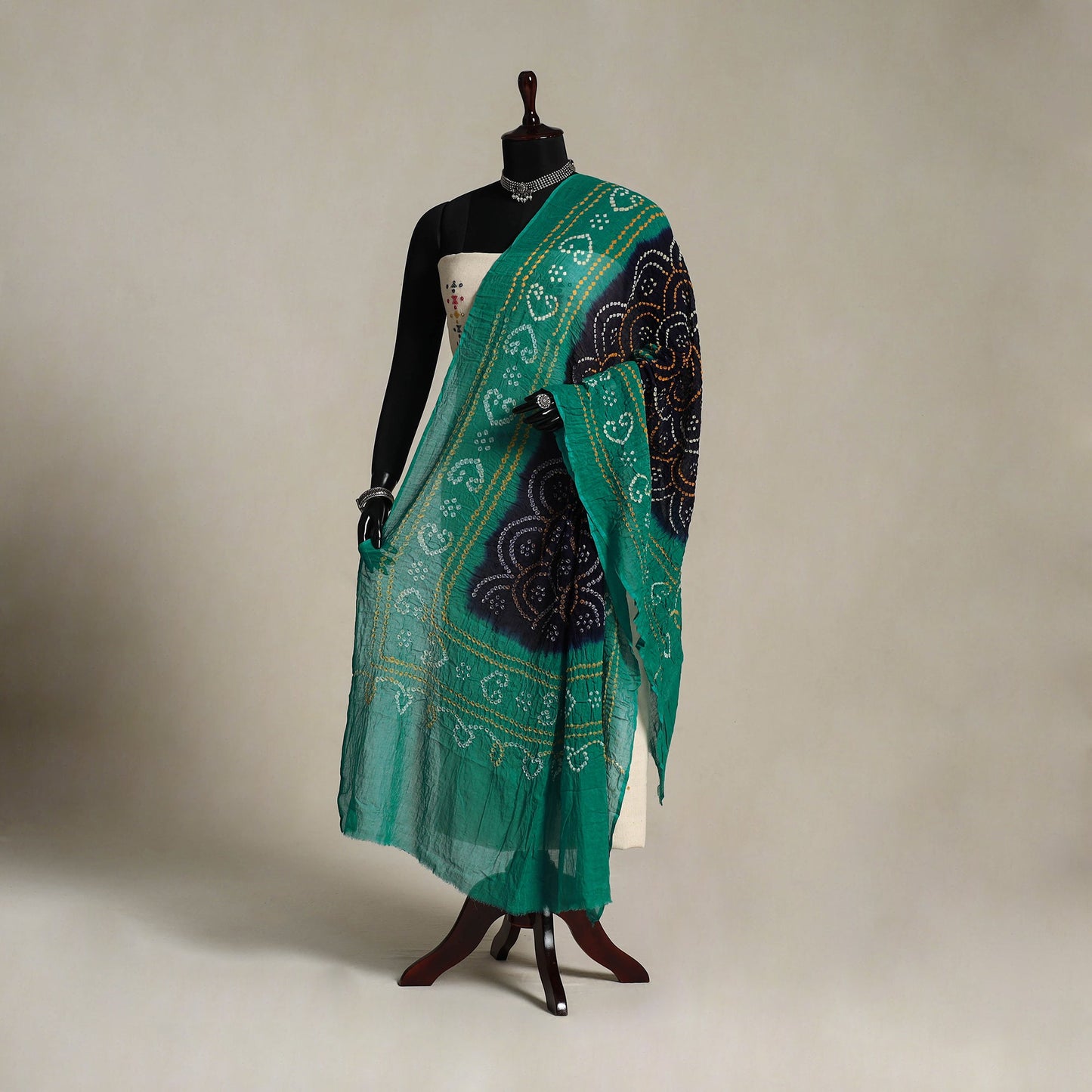 Green Kutch Tie-Dye Mul Cotton Bandhani Dupatta