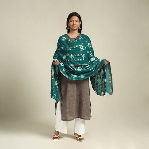 Buy Green Kutch Tie-Dye Mul Cotton Bandhani Dupatta
