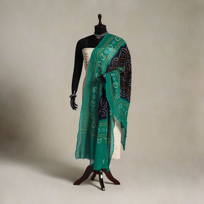 Green Kutch Tie-Dye Mul Cotton Bandhani Dupatta