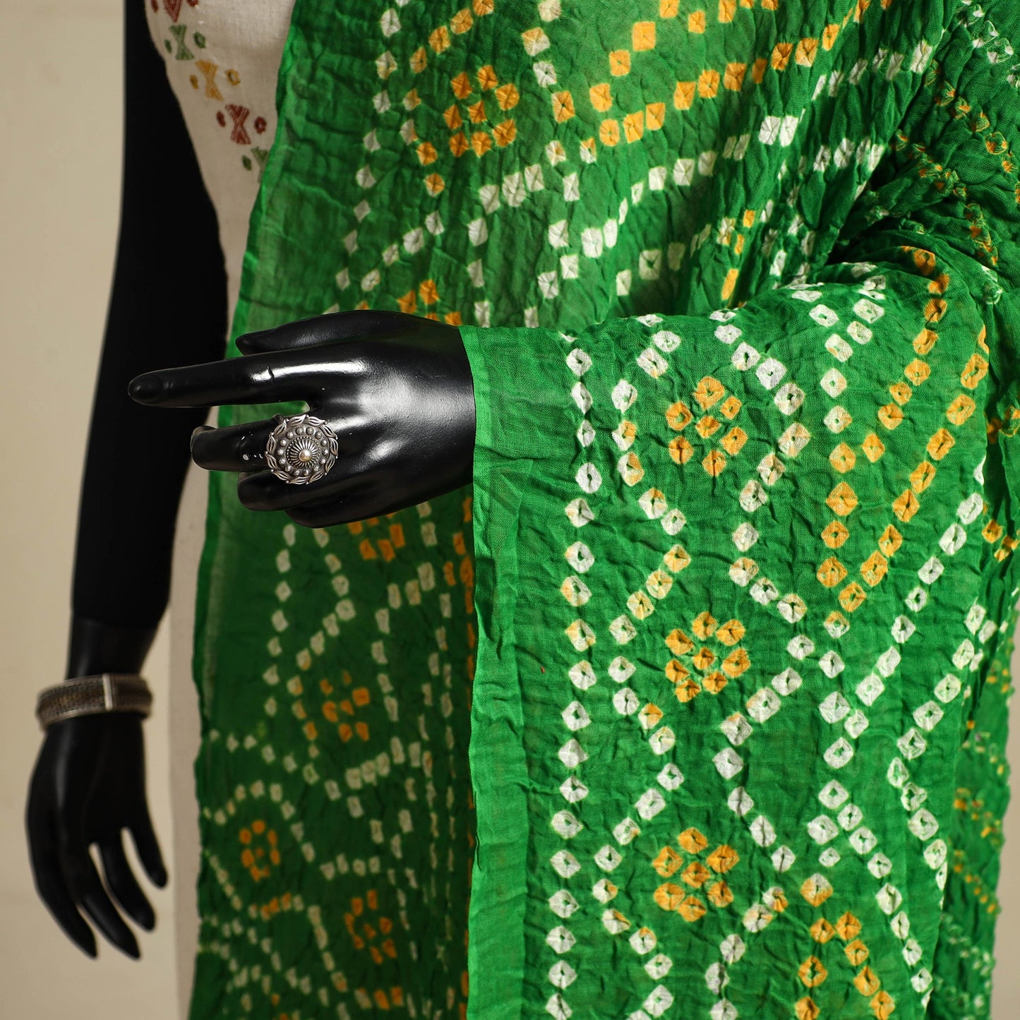 Green - kutch tie-dye mul cotton bandhani dupatta 04