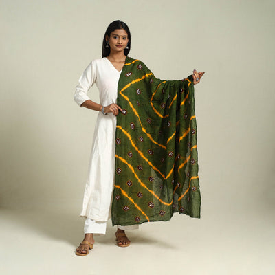 Green - kutch tie-dye mul cotton bandhani dupatta 04