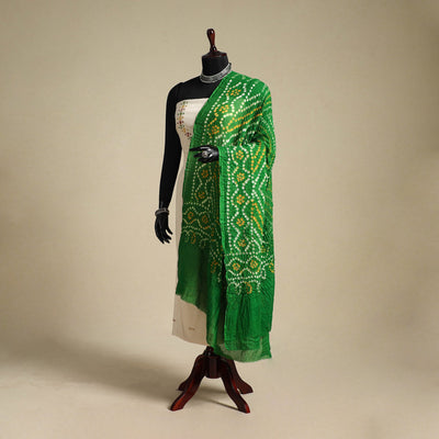 Green - kutch tie-dye mul cotton bandhani dupatta 04