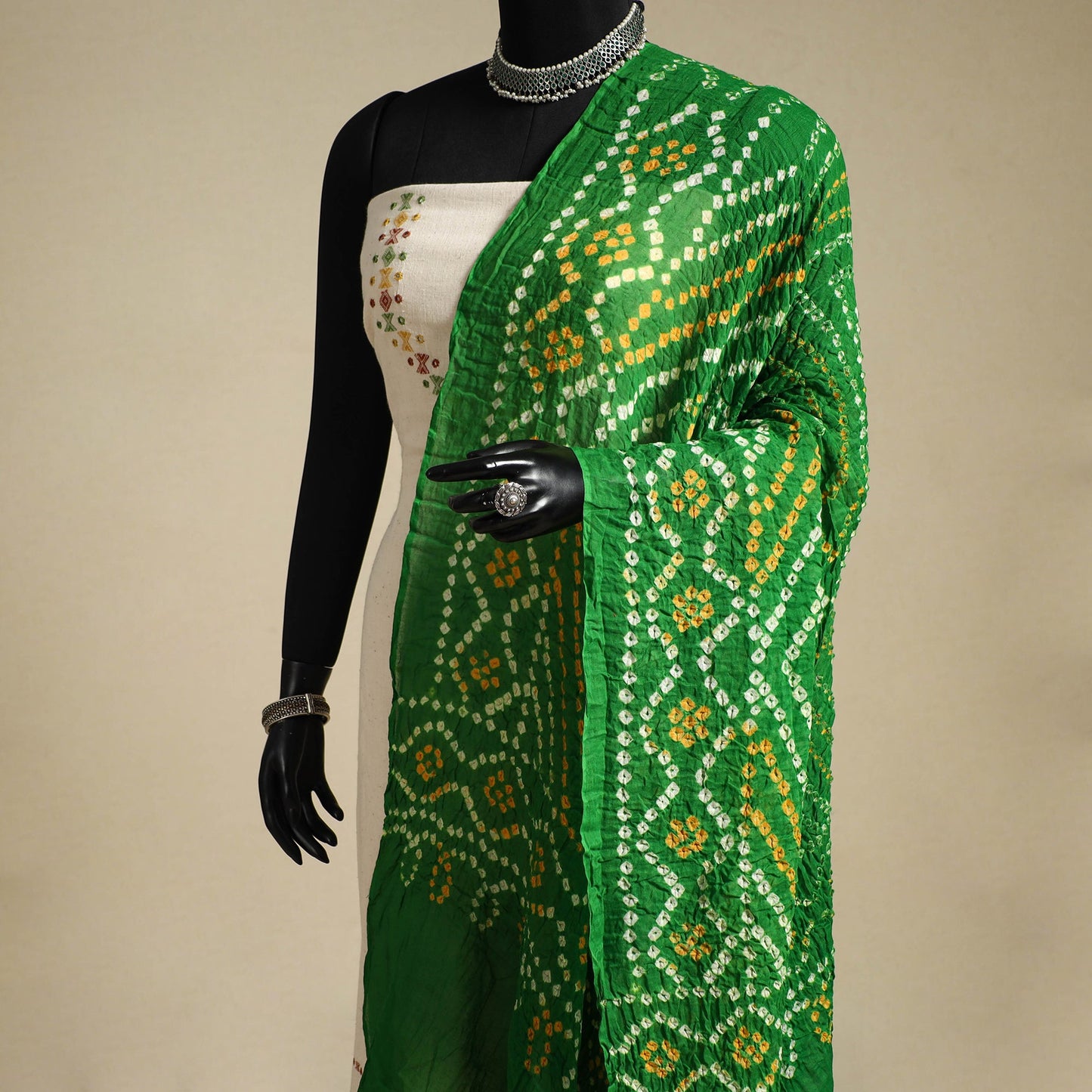 Green - kutch tie-dye mul cotton bandhani dupatta 04