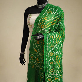 Green - kutch tie-dye mul cotton bandhani dupatta 04