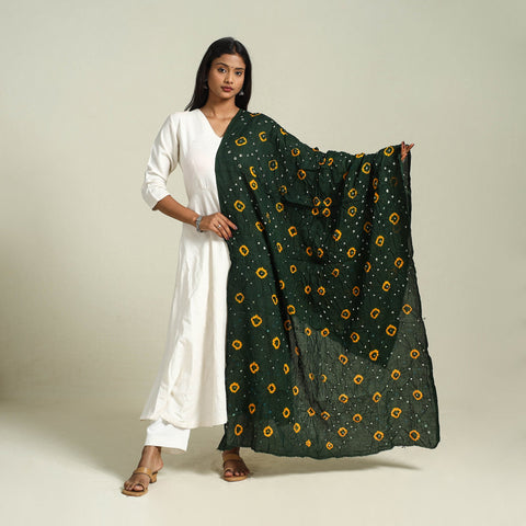 Green Kutch Tie-Dye Mul Cotton Bandhani Dupatta