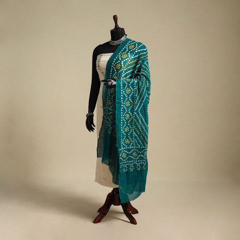 Green - kutch tie-dye mul cotton bandhani dupatta 07