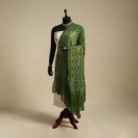 Green - kutch tie-dye mul cotton bandhani dupatta 10
