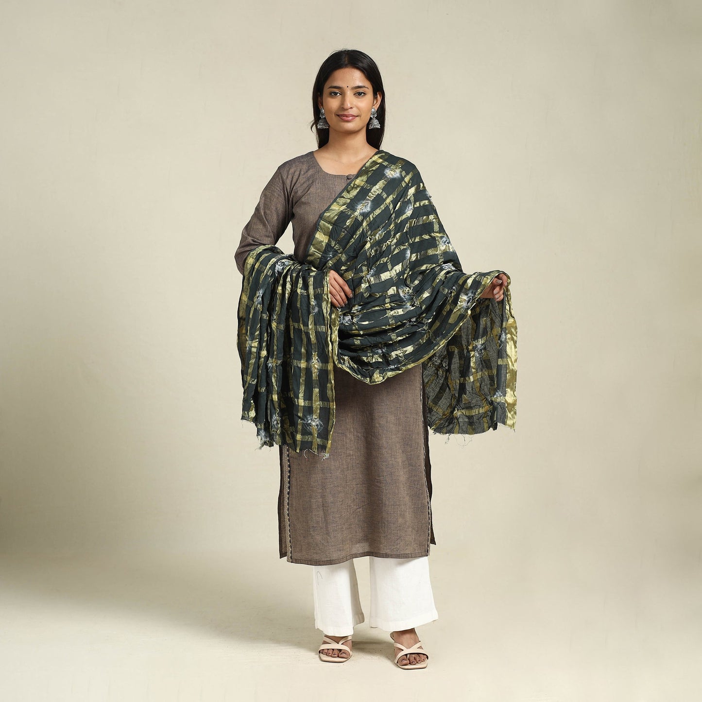  Green Kutch Tie-Dye Mul Cotton Bandhani Dupatta