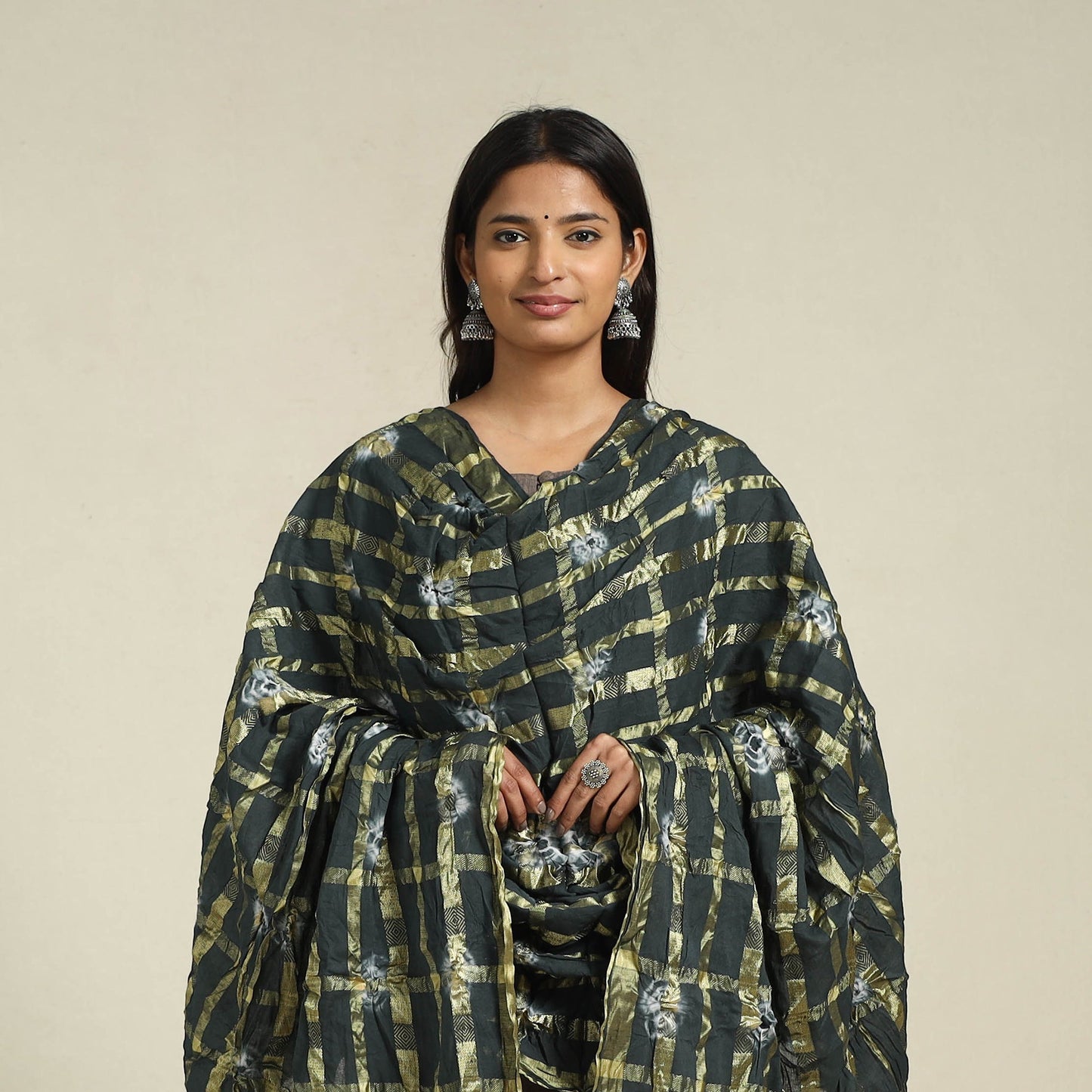  Green Kutch Tie-Dye Mul Cotton Bandhani Dupatta