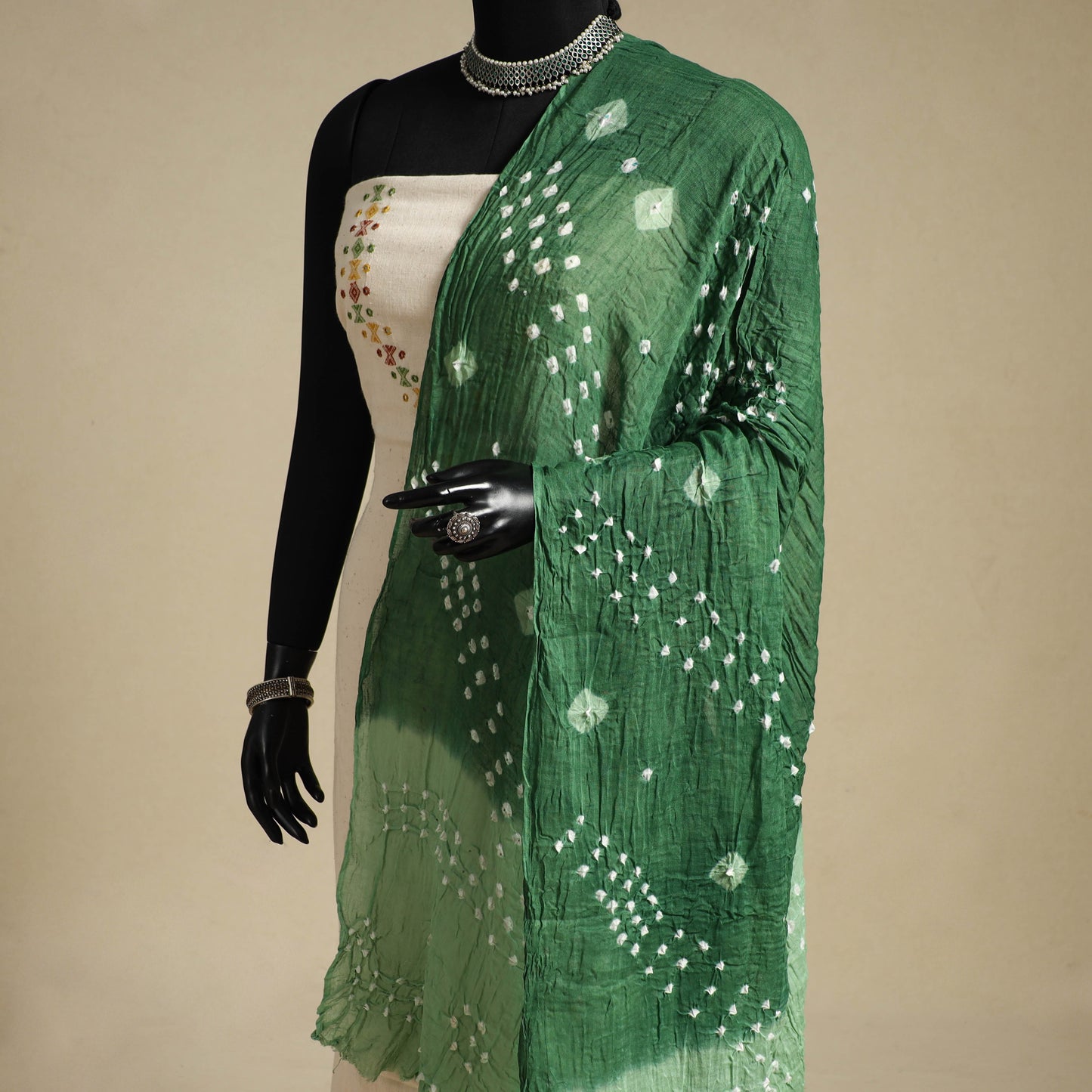 Green - kutch tie-dye mul cotton bandhani dupatta 12