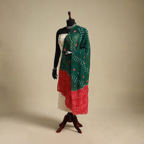 Green - kutch tie-dye mul cotton bandhani dupatta 23