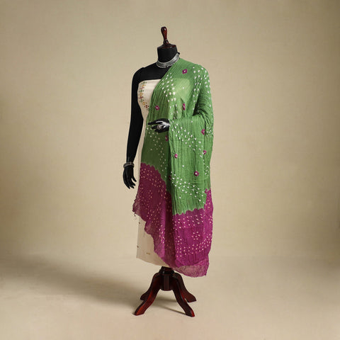 Green - kutch tie-dye mul cotton bandhani dupatta 25