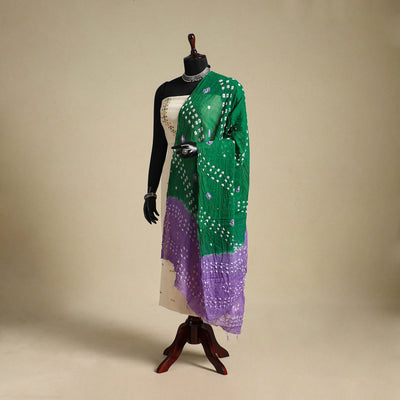 Green - kutch tie-dye mul cotton bandhani dupatta 26