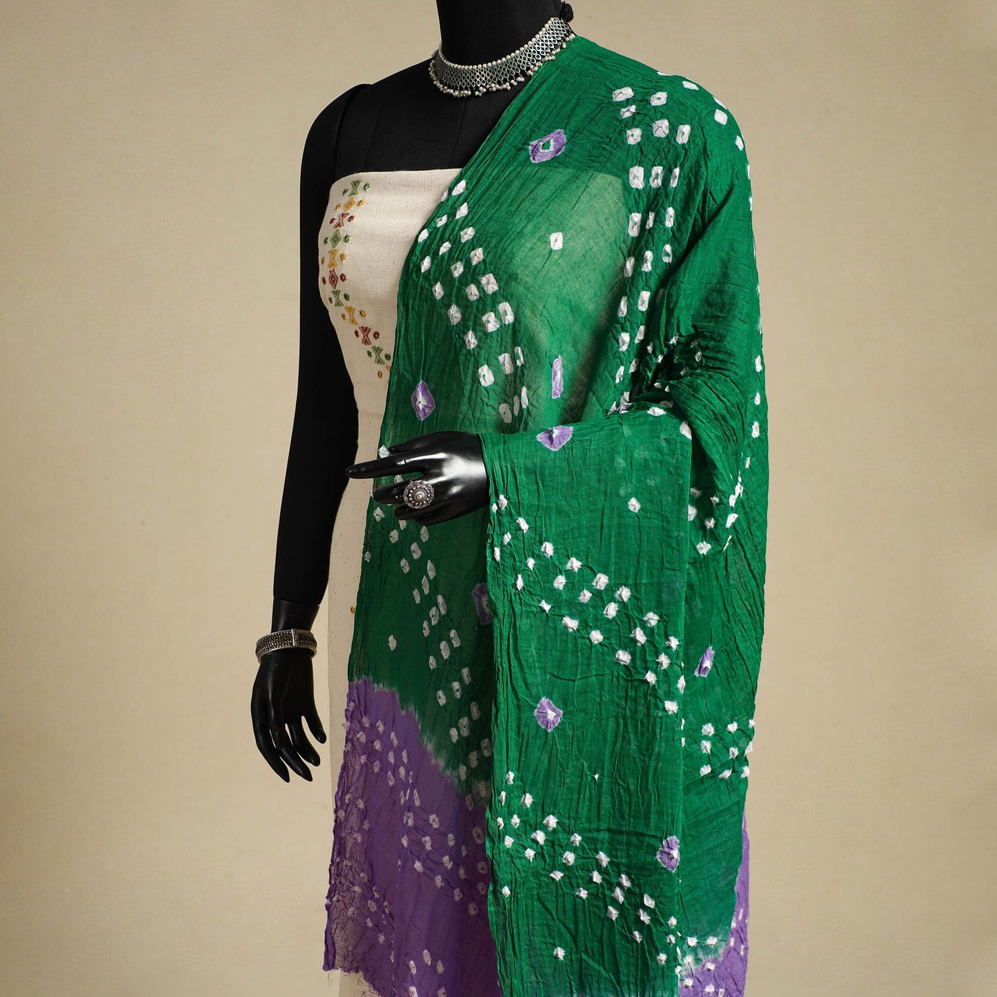 Green - kutch tie-dye mul cotton bandhani dupatta 26