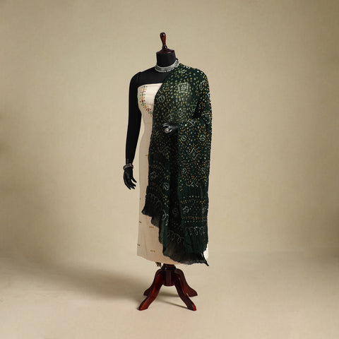 Green - kutch tie-dye mul cotton bandhani dupatta 45