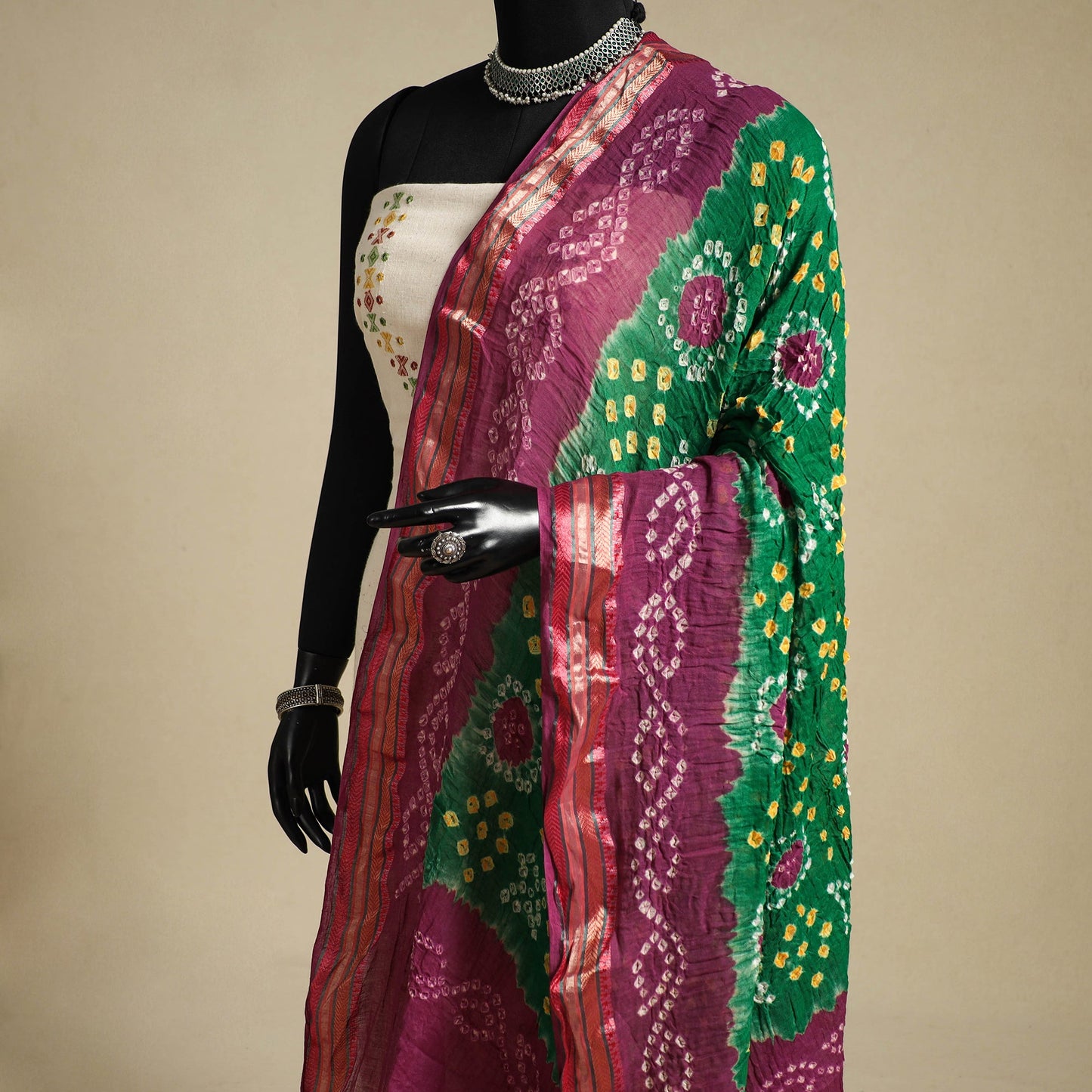 Green - kutch tie-dye mul cotton bandhani dupatta