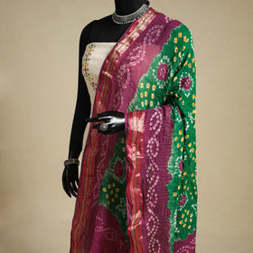 Green - kutch tie-dye mul cotton bandhani dupatta