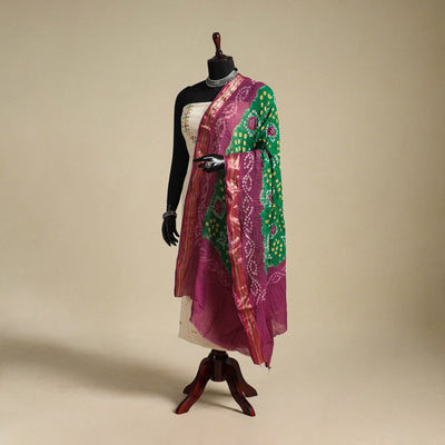 Green - kutch tie-dye mul cotton bandhani dupatta
