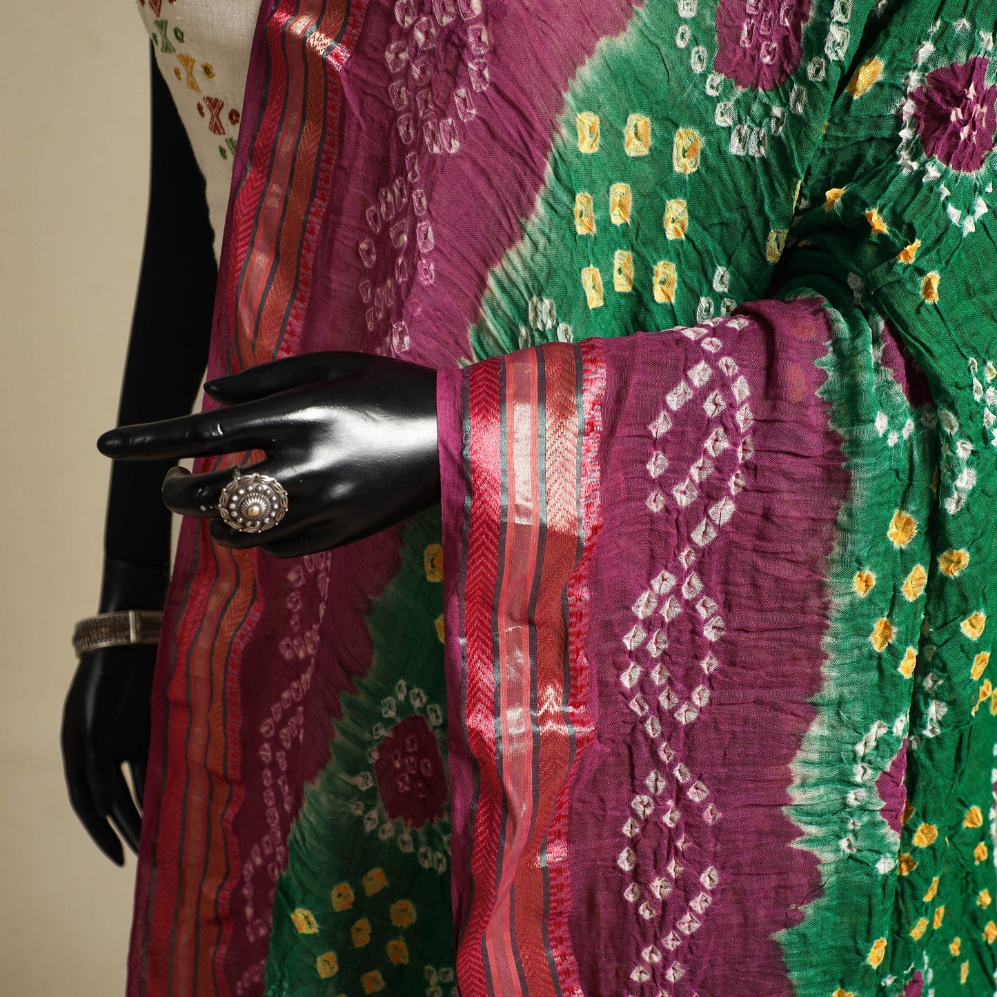 Green - kutch tie-dye mul cotton bandhani dupatta