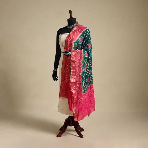Green - kutch tie-dye mul cotton bandhani dupatta