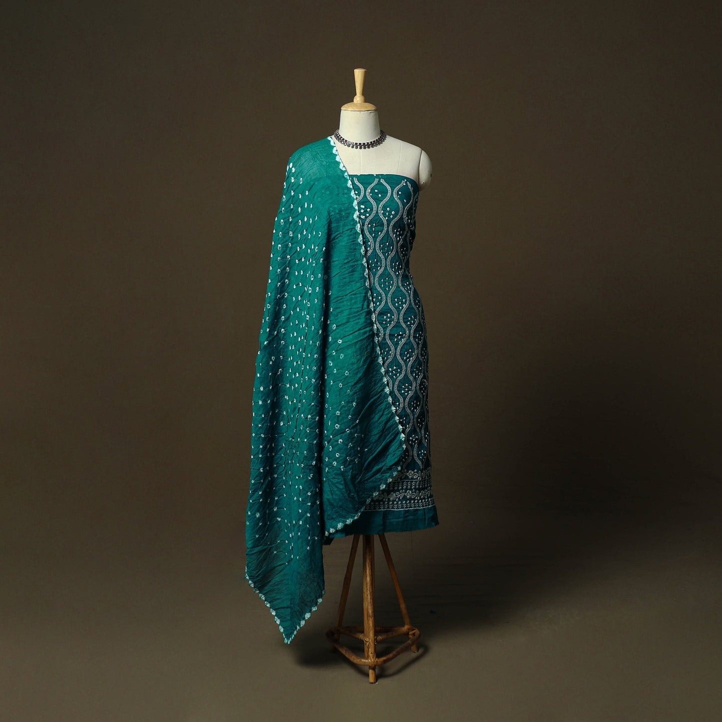 Kutch tie-dye satin cotton bandhani 3pc unstitched dress