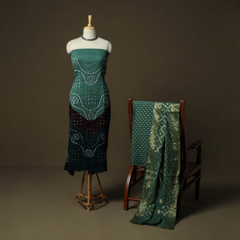 Kutch tie-dye satin cotton bandhani 3pc unstitched dress