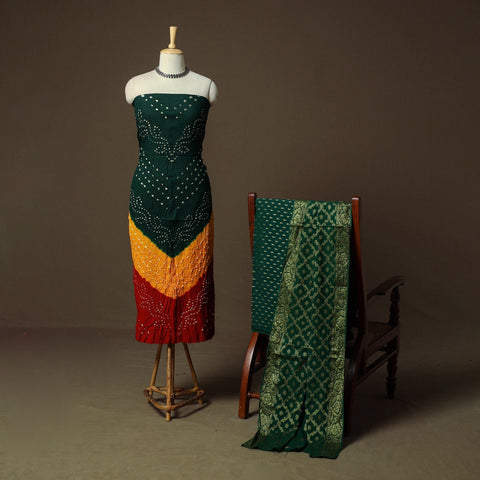 Kutch tie-dye satin cotton bandhani 3pc unstitched dress