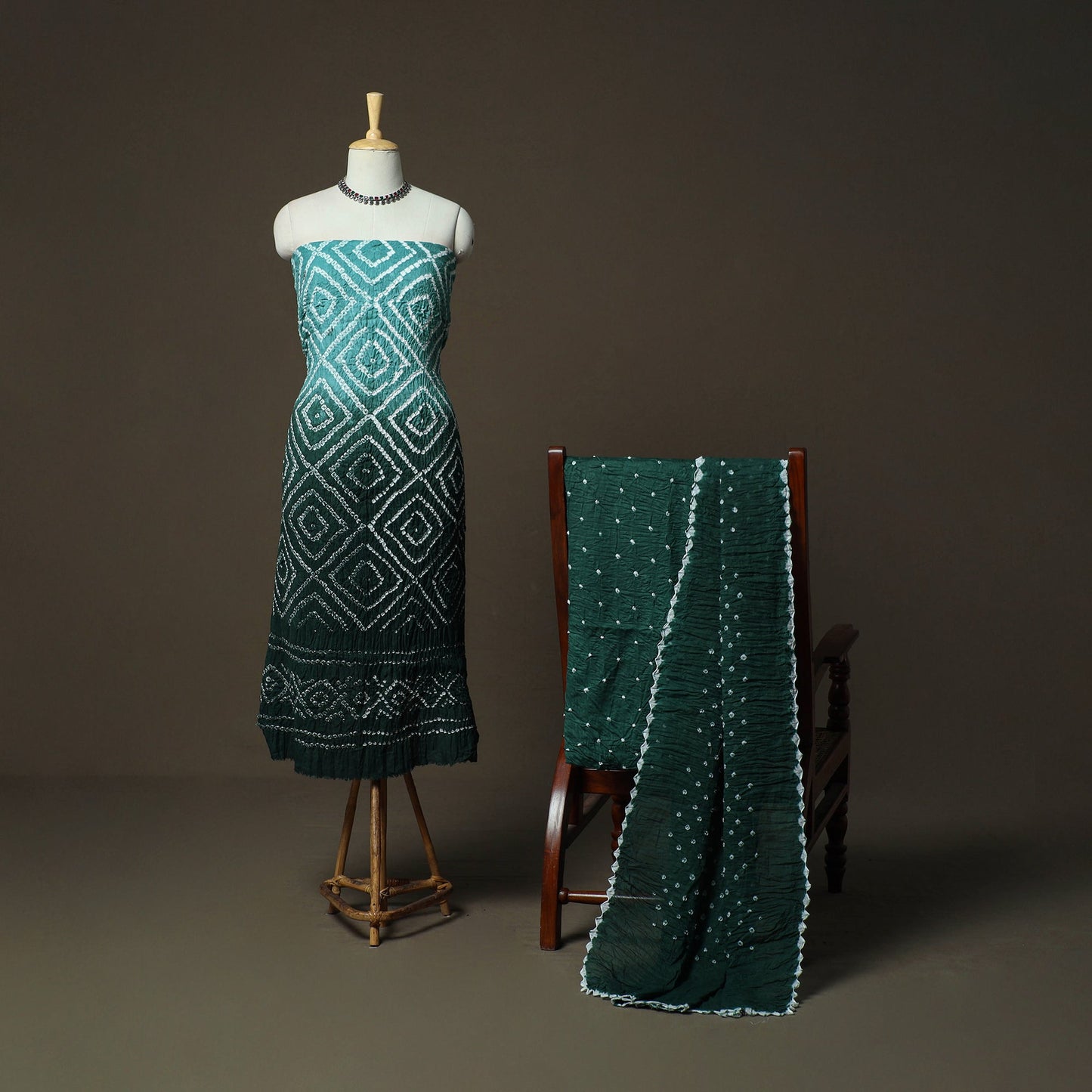 Kutch tie-dye satin cotton bandhani 3pc unstitched dress