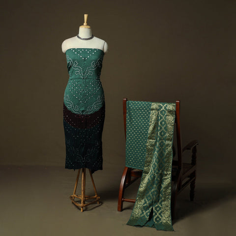 Kutch tie-dye satin cotton bandhani 3pc unstitched dress