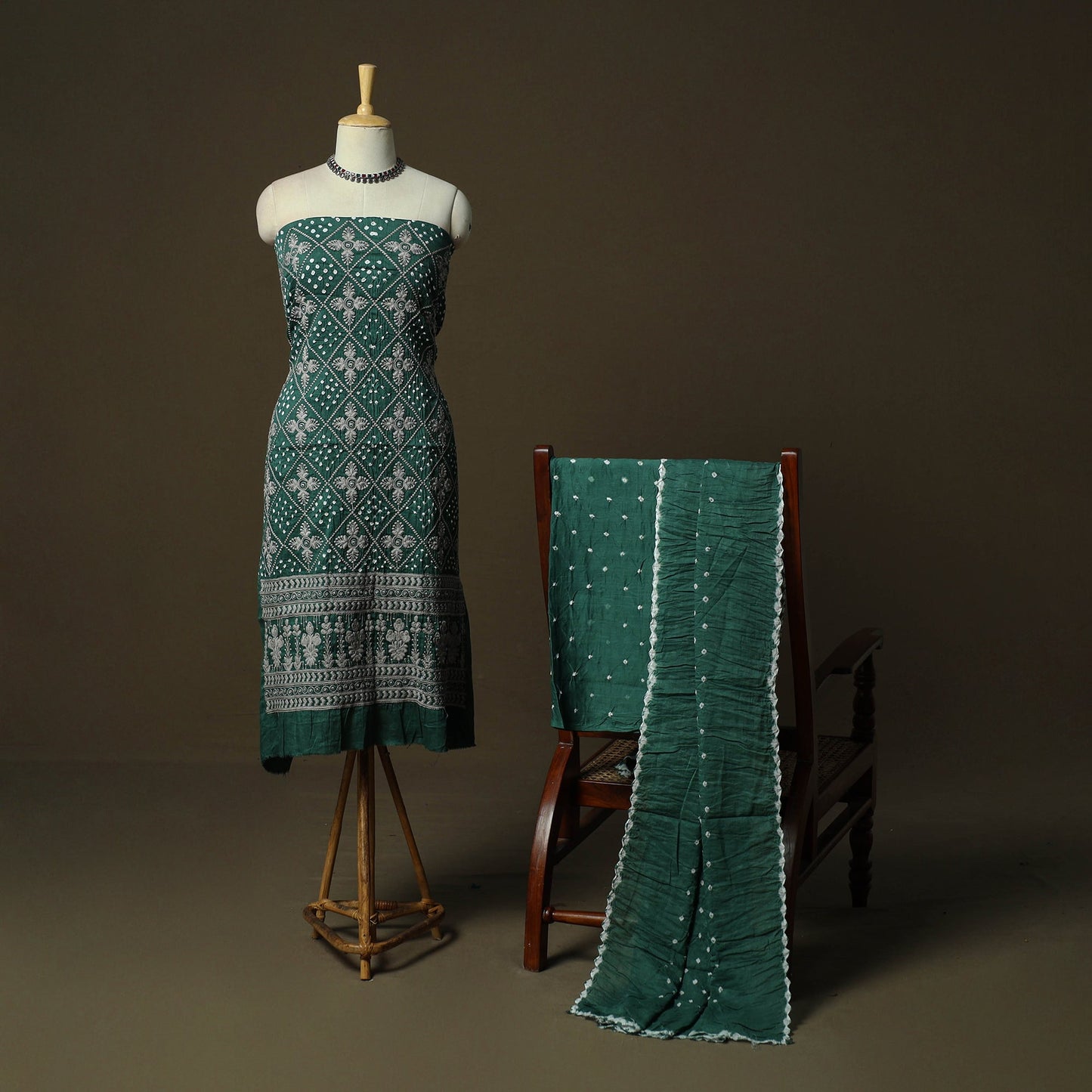 Kutch tie-dye satin cotton bandhani 3pc unstitched dress