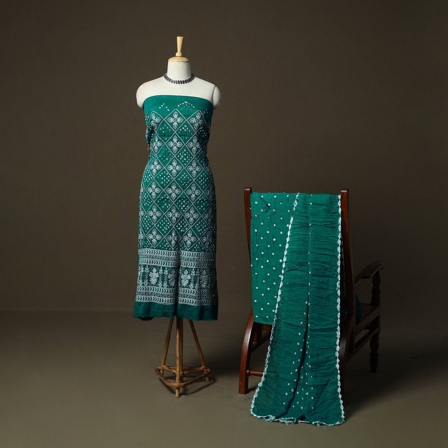 Kutch tie-dye satin cotton bandhani 3pc unstitched dress