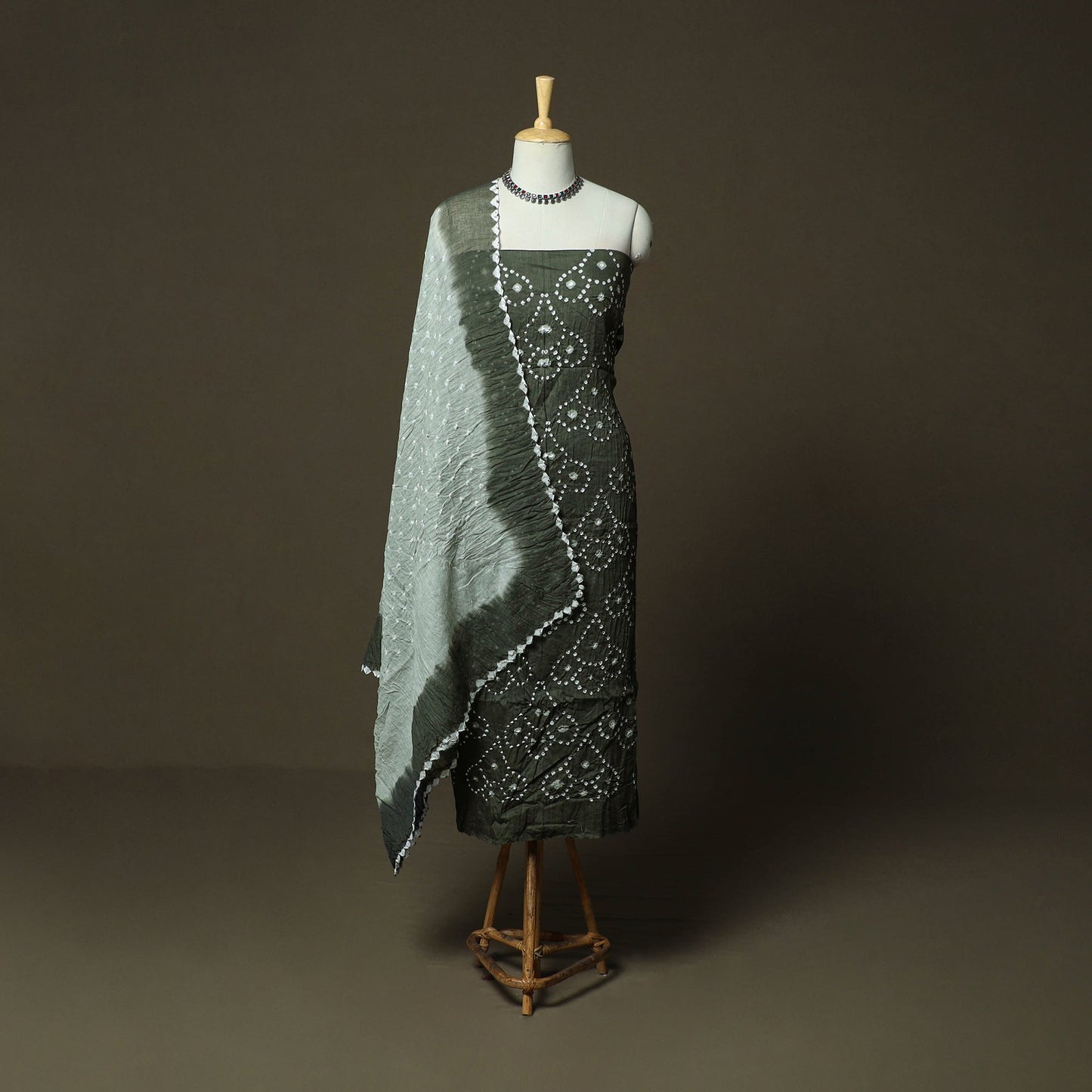 Kutch tie-dye satin cotton bandhani 3pc unstitched dress