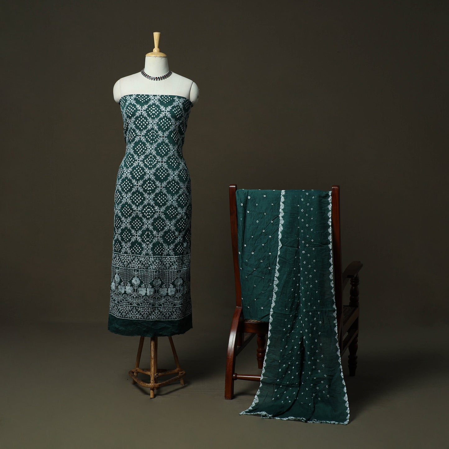 Kutch tie-dye satin cotton bandhani mirror work 3pc