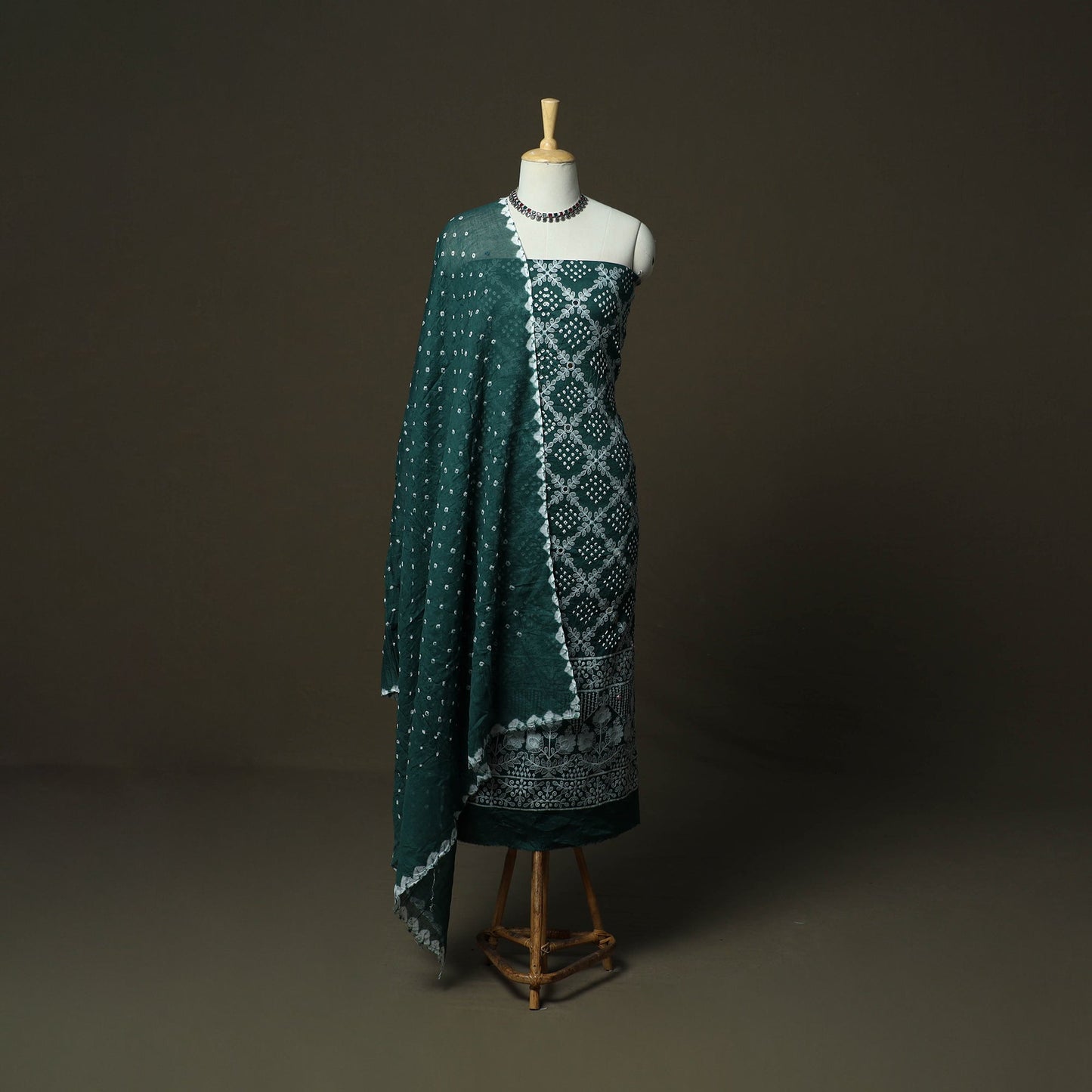 Kutch tie-dye satin cotton bandhani mirror work 3pc