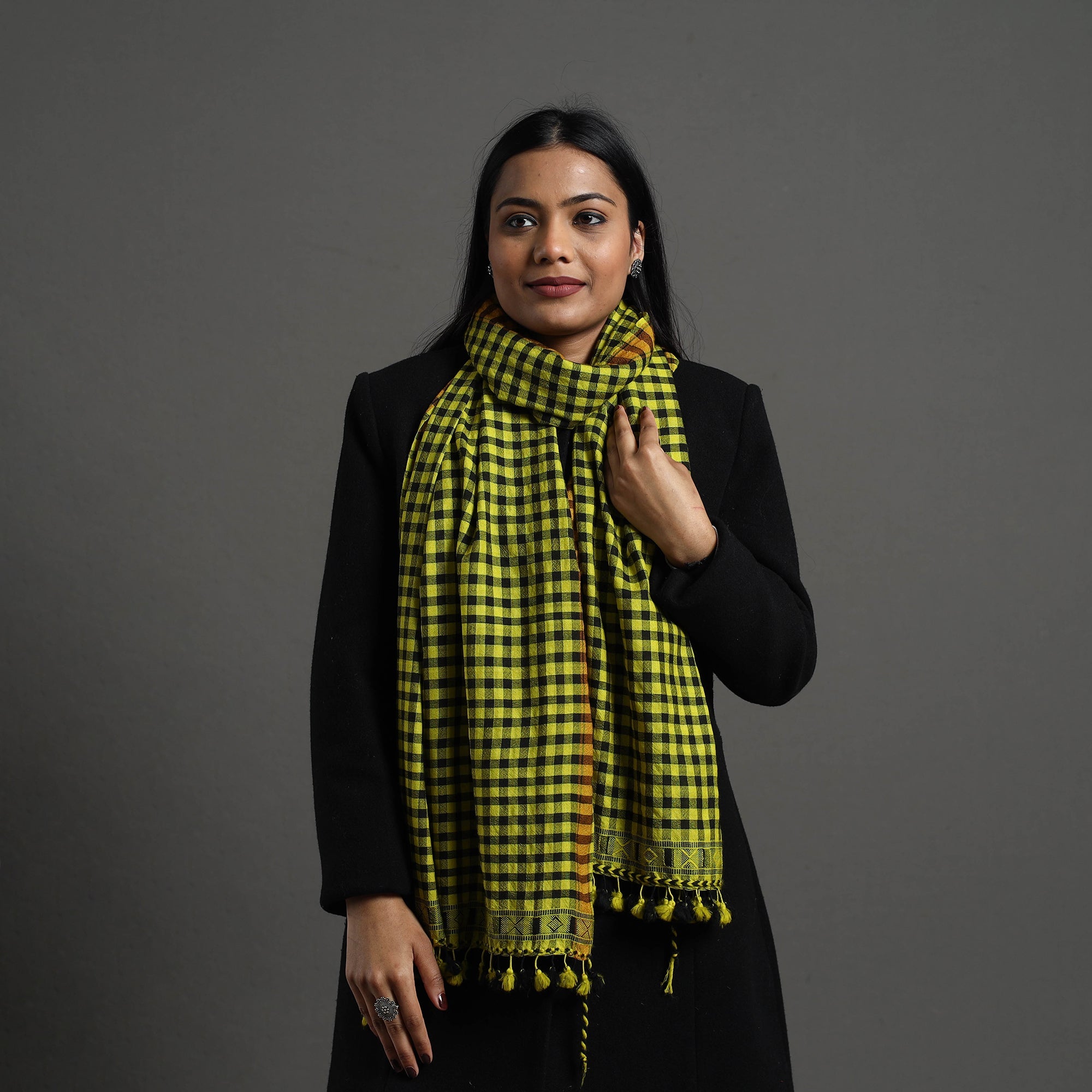 Green - Multi Fuman Pure Woollen Stole from Kutch 06