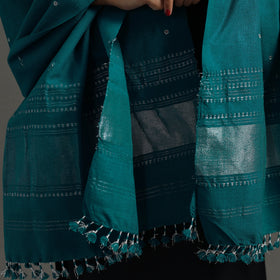 Green Kutch Zari Hand Embroidery Mirror Work Woollen Shawl