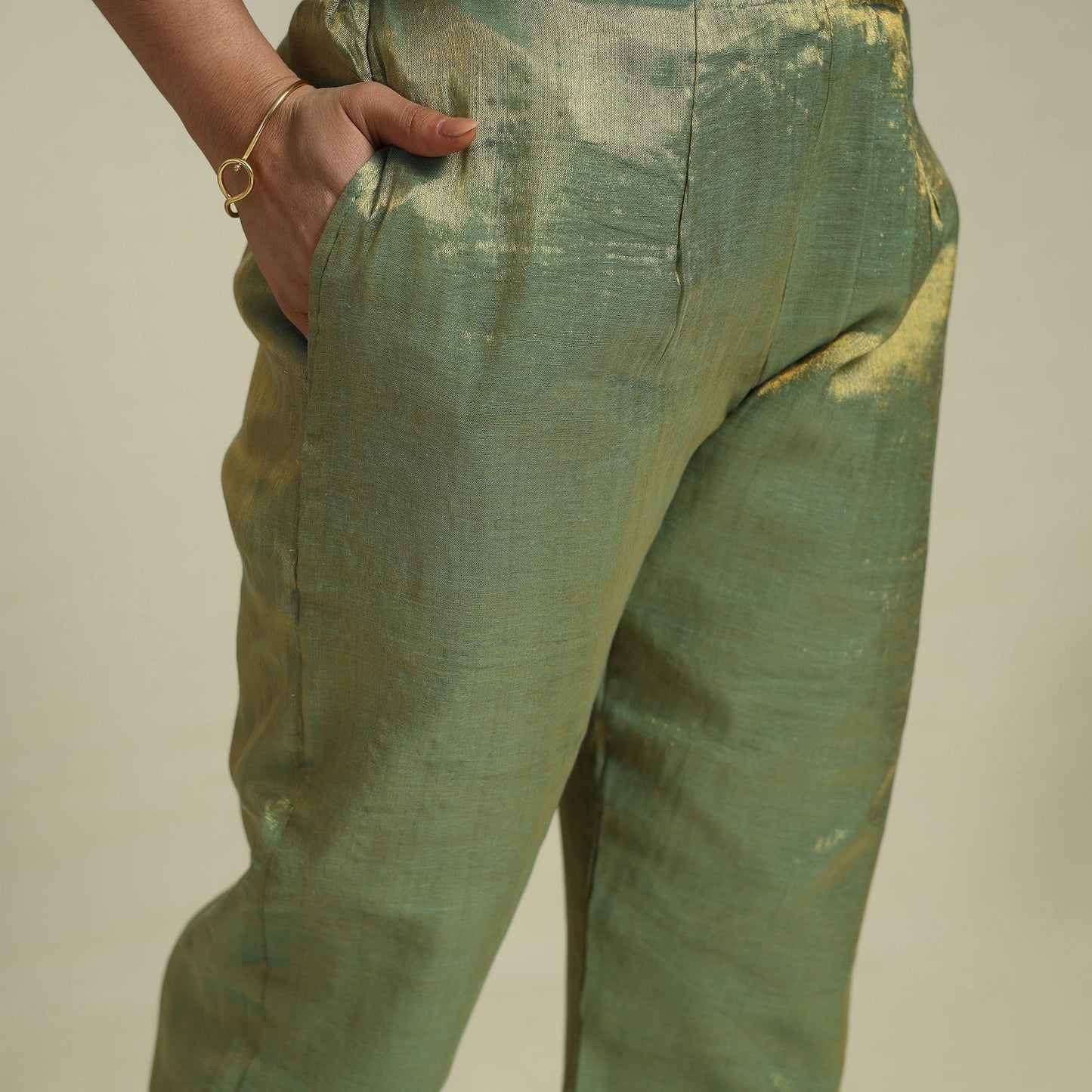 Lace Work Fine Tissue Zari Green Plain Anarkali Kurta Set for Women