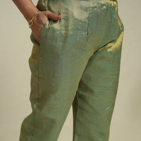 Lace Work Fine Tissue Zari Green Plain Anarkali Kurta Set for Women