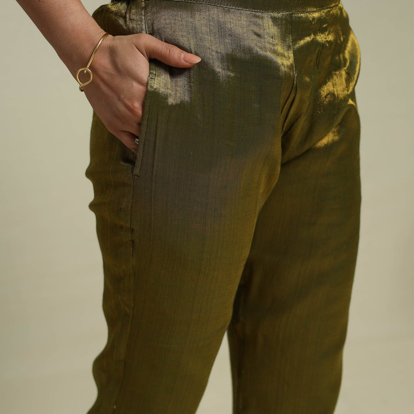 Green Lace Work Fine Tissue Zari Plain Anarkali Kurta Set for Women