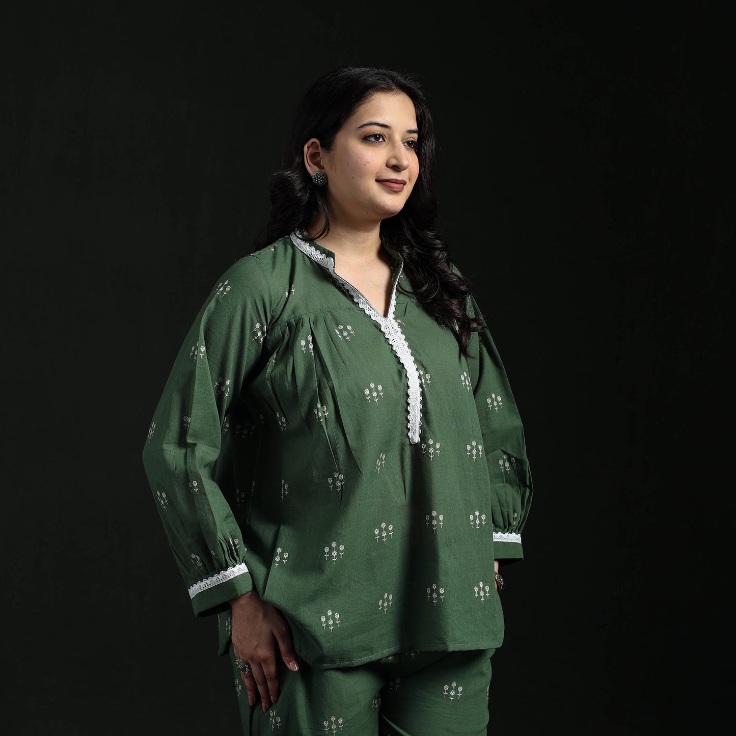 Lace work jacquard cotton co-ord set for women 03