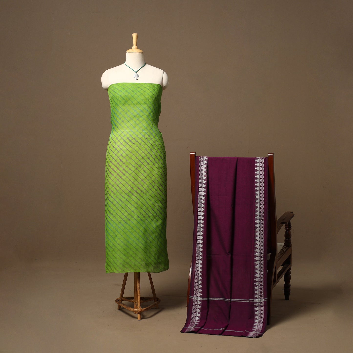 Leheriya tie-dye kota doria cotton 2pc unstitched dress