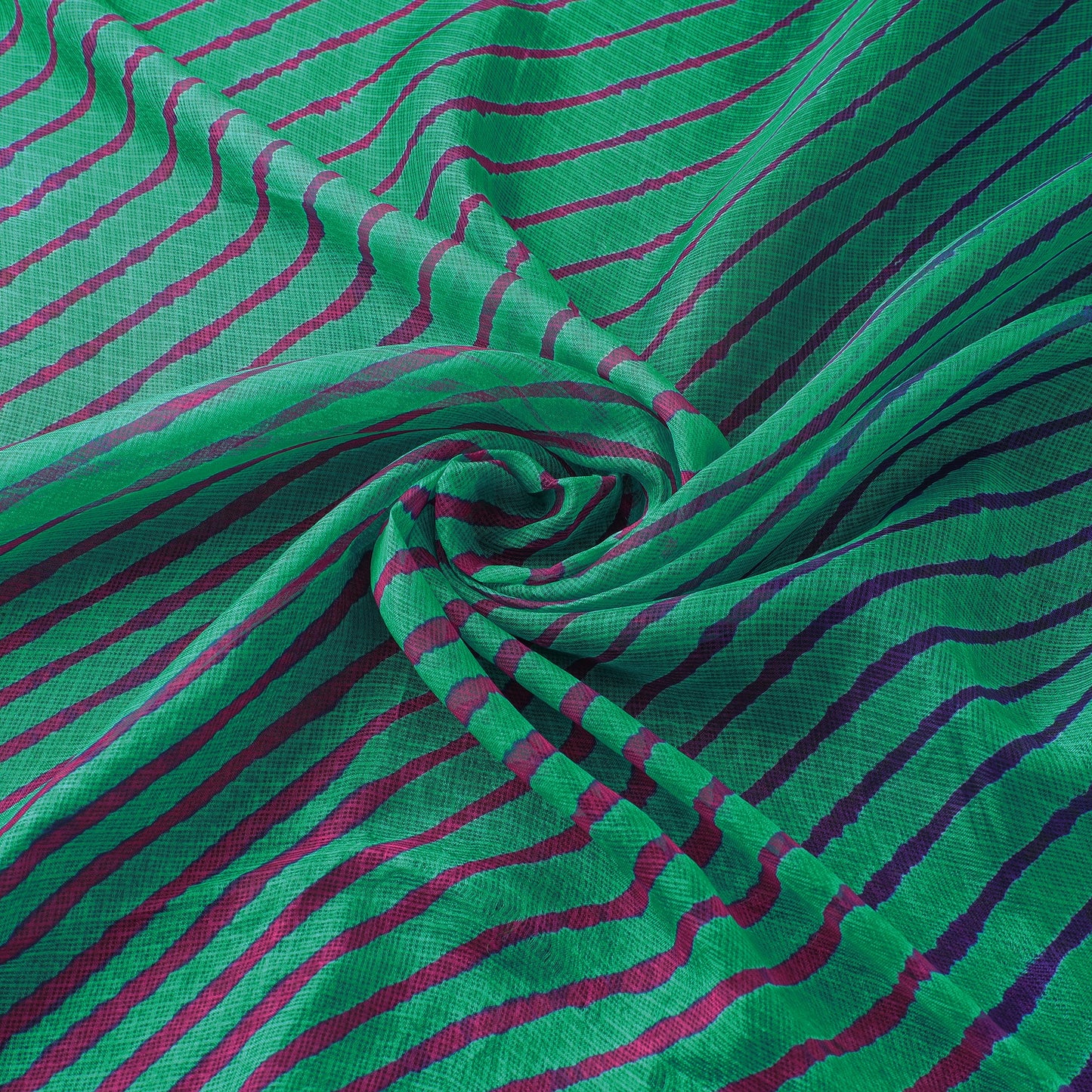 Green Leheriya Tie-Dye Kota Doria Silk Fabric