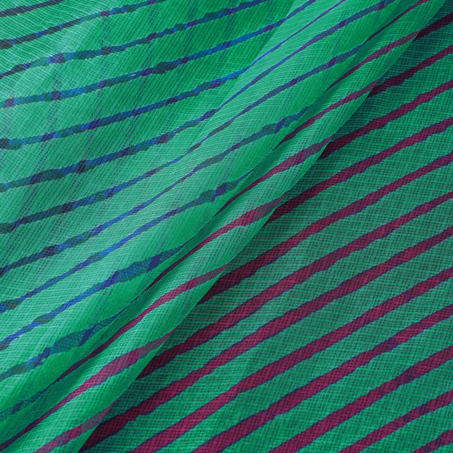 Green Leheriya Tie-Dye Kota Doria Silk Fabric