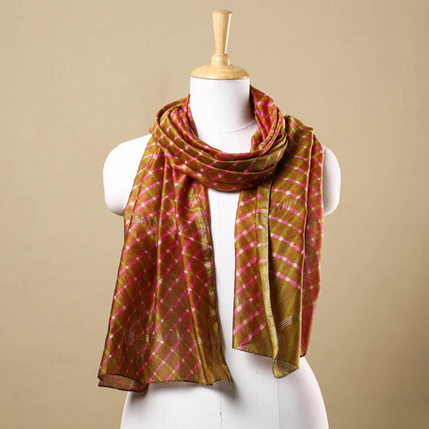 Green - leheriya tie-dye mothra chanderi silk handloom