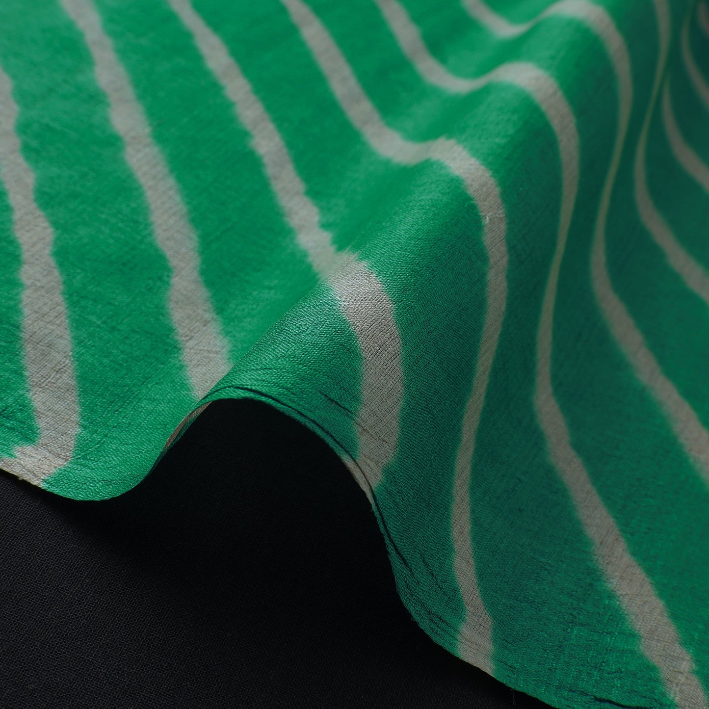 Green Leheriya Tie-Dye Tussar Silk Handloom Fabric 40 