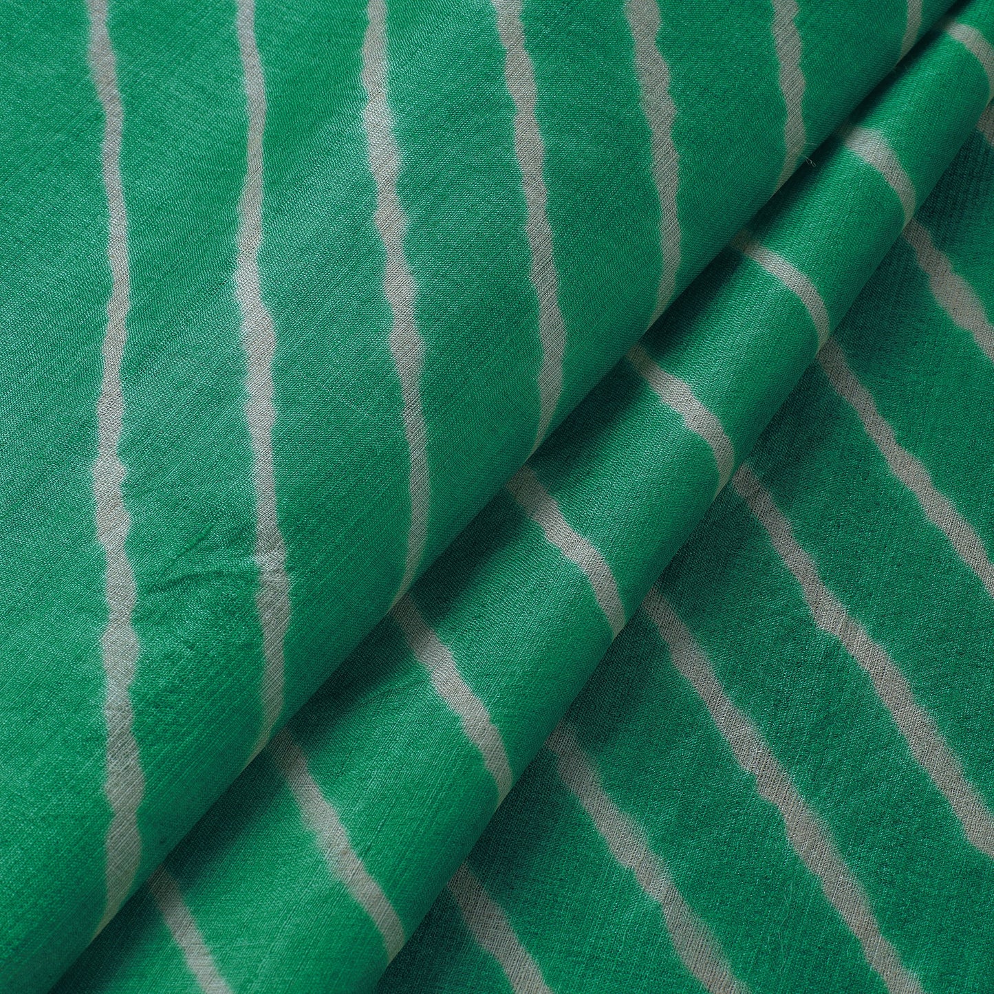 Green Leheriya Tie-Dye Tussar Silk Handloom Fabric 40 