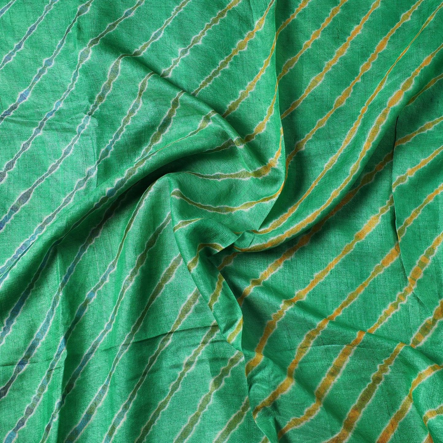Green Leheriya Tie-Dye Tussar Silk Precut Fabric