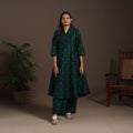 Green - a-line buti work spun dupion silk plain kurta set