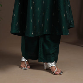 Green - a-line buti work spun dupion silk plain kurta set